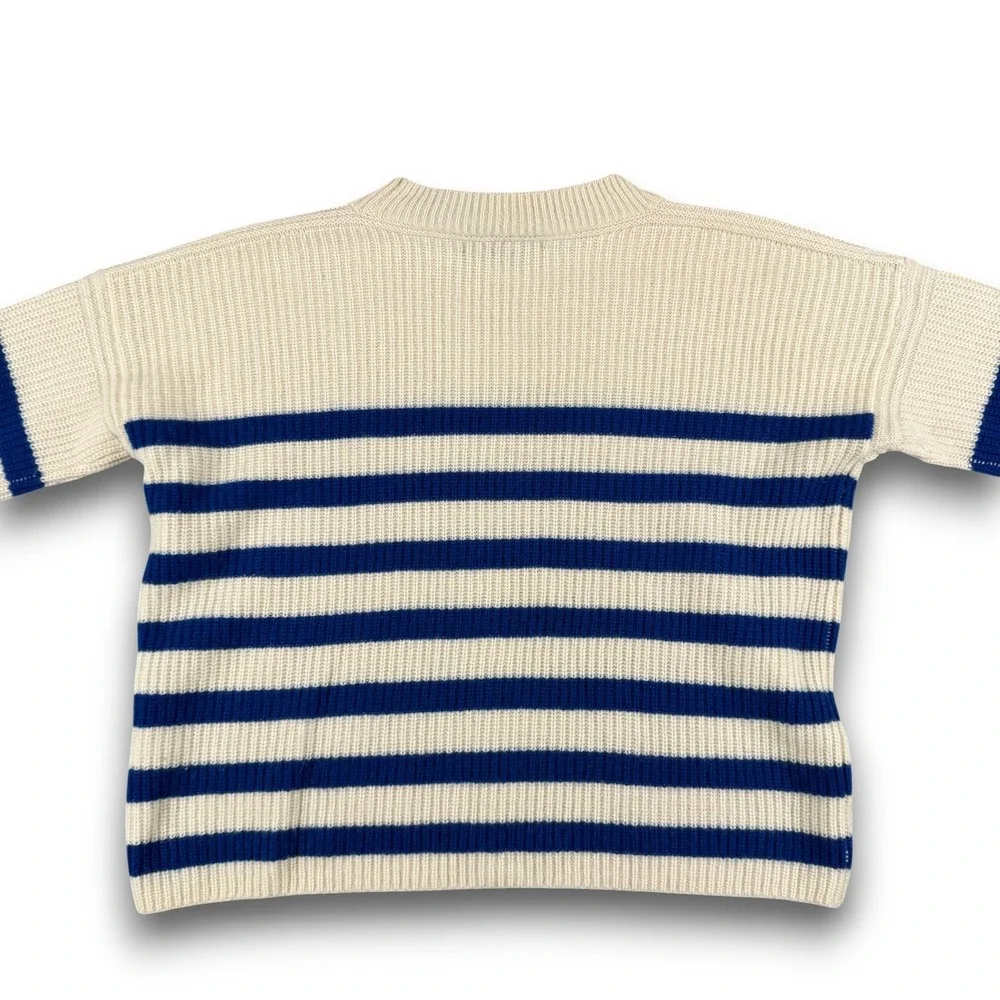 La Ligne Sweater Womens S Cream Blue Striped 100% Cashmere Ribbed Pullover - Picture 6 of 11